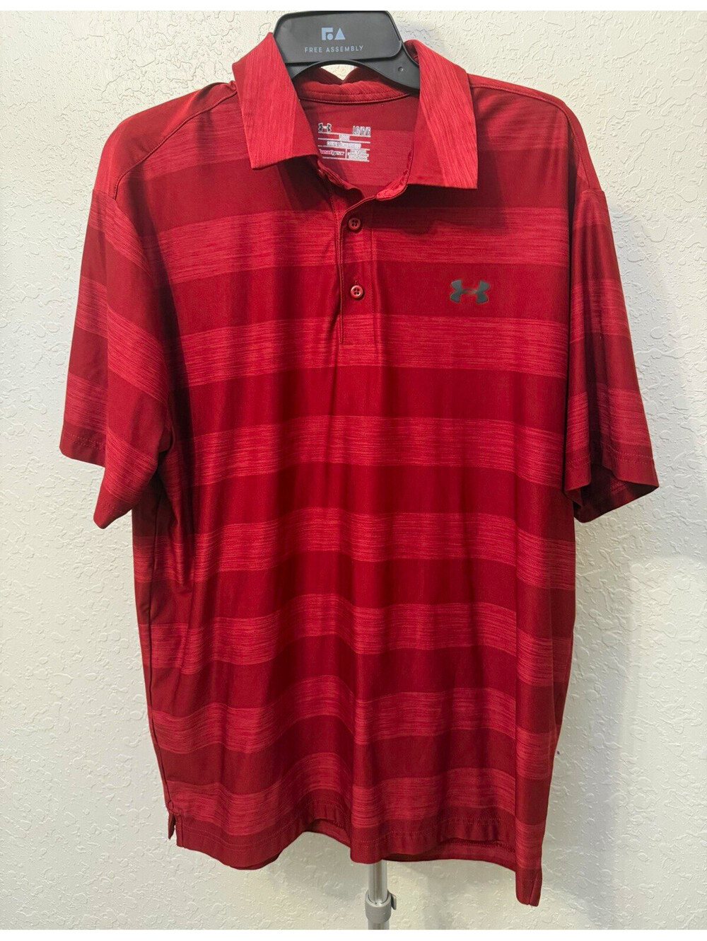 Under Armour HeatGear Men’s Loose Fit Red Striped Polo Shirt Short Sleeve L